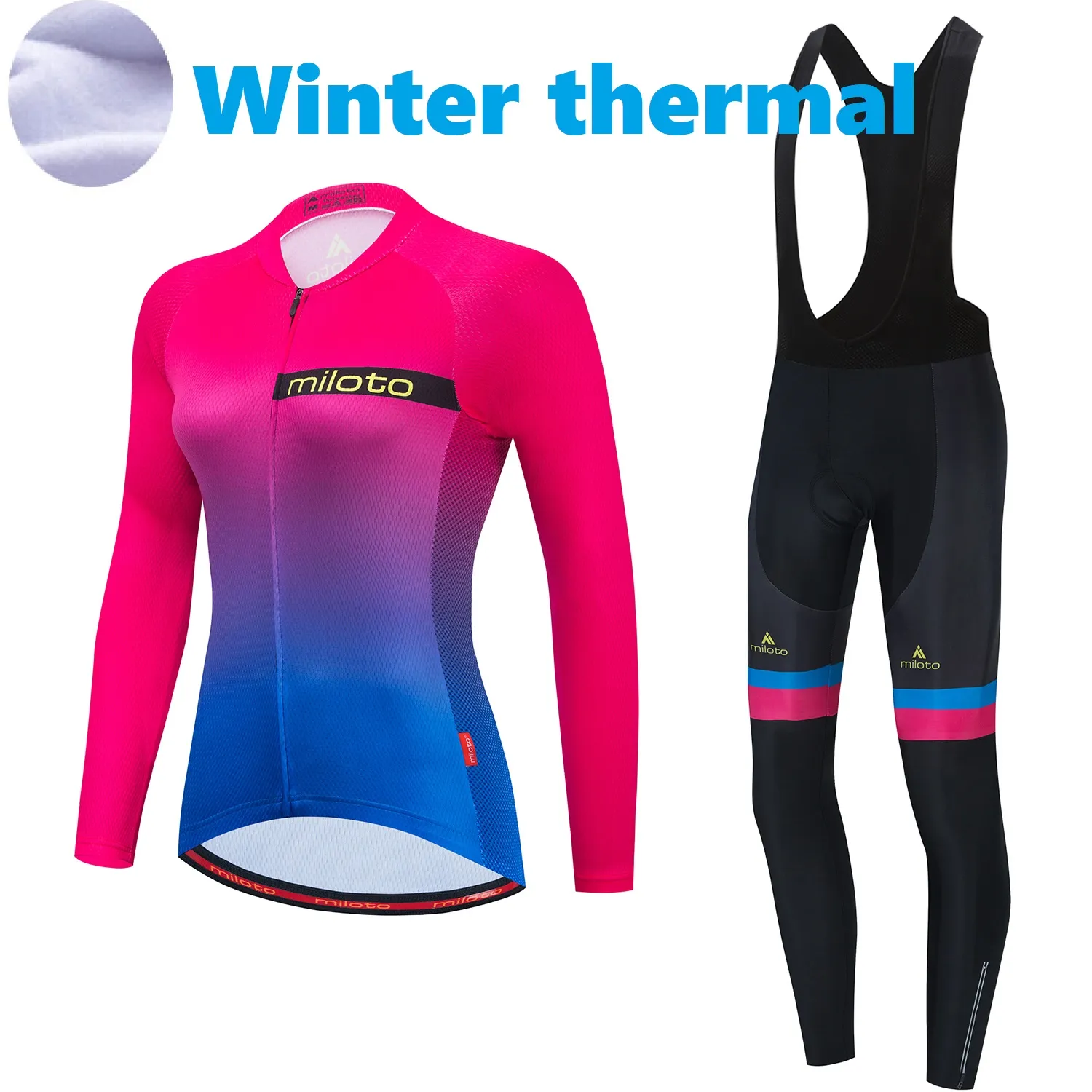 2024 Pro Women Women Pink Blue Winter Cycling Jersey Conjunto de manga longa Roupas de bicicleta de montanha de bicicleta de bicicleta Bicicleta MTB respirável Use terno B17