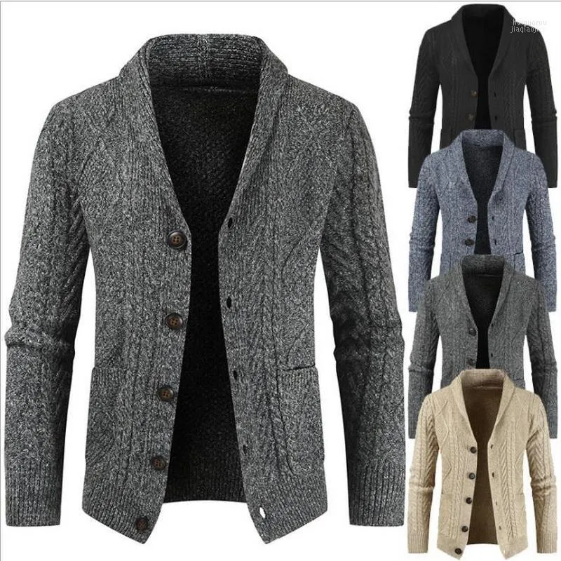 Pulls pour hommes Cardigan en tricot à revers pour hommes Mode Lâche Pull épais Veste Manteaux chauds Manteaux d'hiver à simple boutonnage