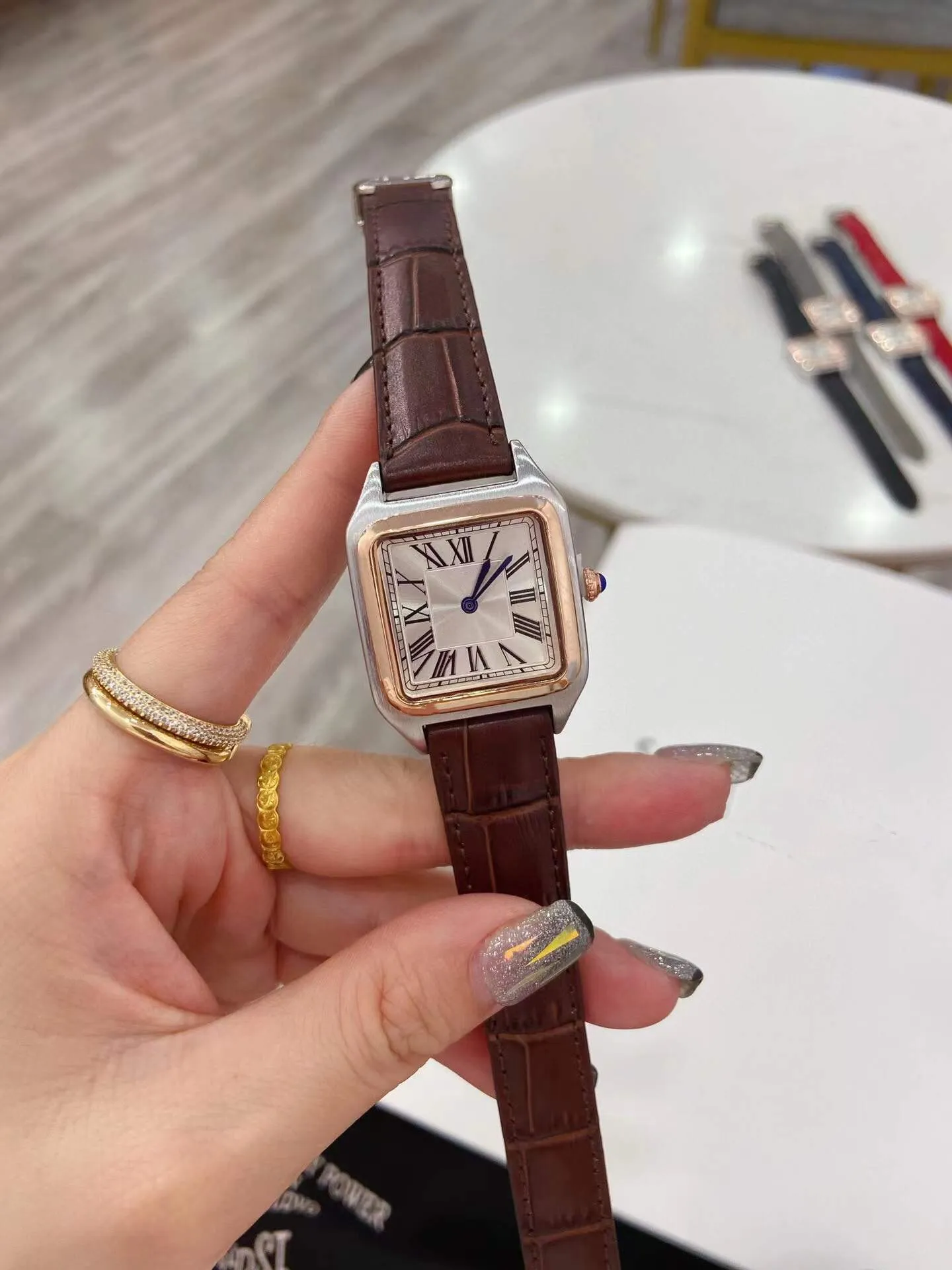 Brand Classic Genuine leather Quartz Watch Women Geometric Square Shape WristWatch Roman Numerals Watches Female Clock 38mm