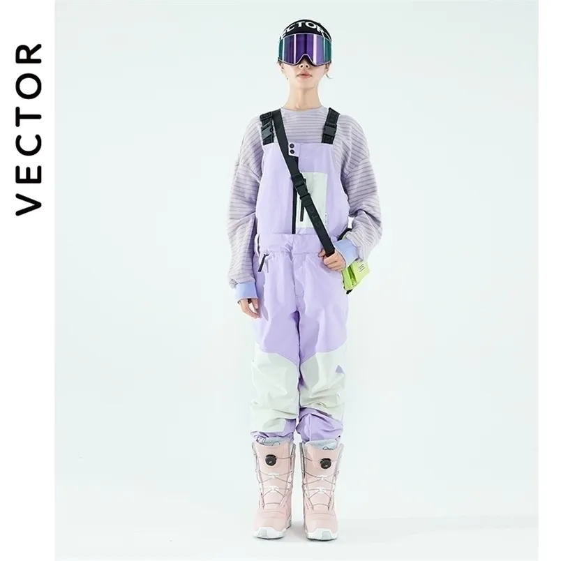 Tute da sci VECTOR Pantaloni da sci ispessiti da donna Bavaglino bi-usura staccabile Impermeabile Inverno Caldo e antivento Sport all'aria aperta Snowboard 220920