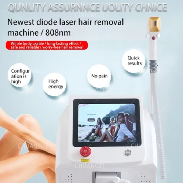 Epilatore laser indolore Attrezzatura RF 755nm 808nm 1064nm Macchina per la depilazione Testa di raffreddamento Laser a diodi viso Bod 3 lunghezze d'onda