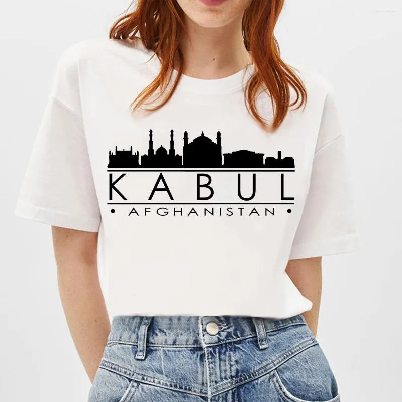 T-shirt da donna BLINGPAW Graphic Afghanistan Kabul Landmark Building T-shirt con stampa lettera T-shirt unisex in cotone bianco T-shirt estiva