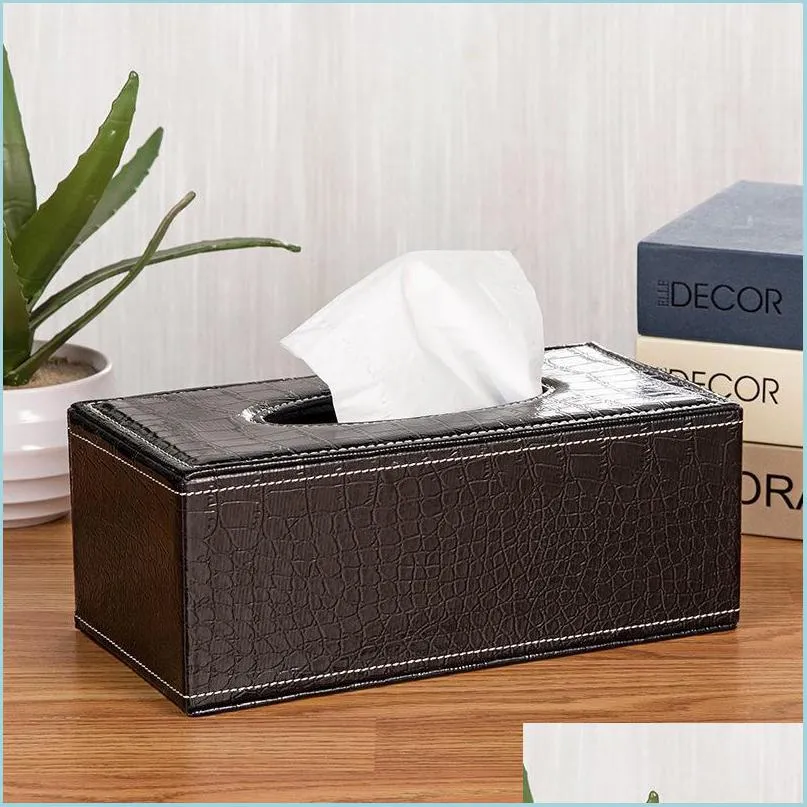 Tissue Boxes Napkins Car Box Wooden Storage And Bins Paper Towel Rattan Wood Fabric Holder For Home Office Decorative Wipe Gold Drop Dh1Yl