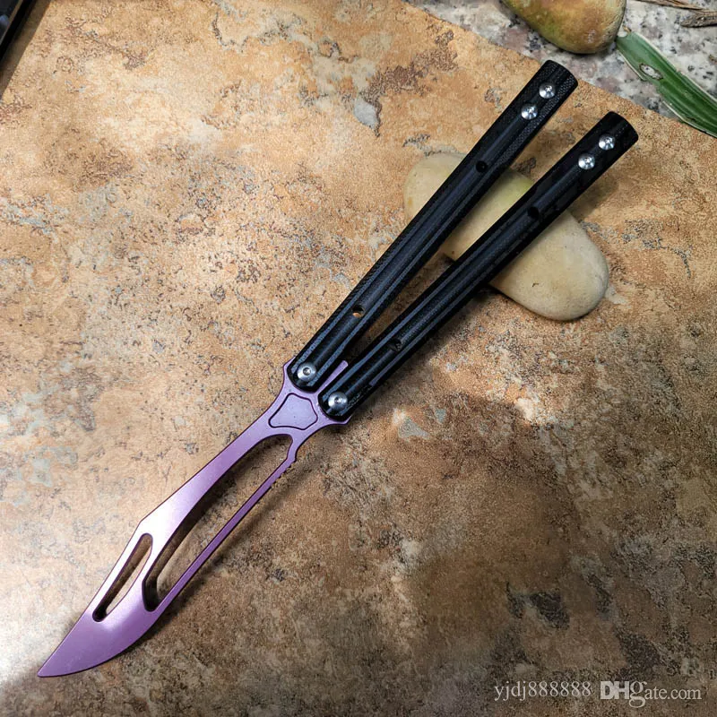 New Theone Balisong Orca Butterfly Trainer Training Knife Titanium Blade Not Sharp Black G10 Channel Handle Swing Jilt Knives EX10 Chimera Hom Cyoz Triton Squid BM51