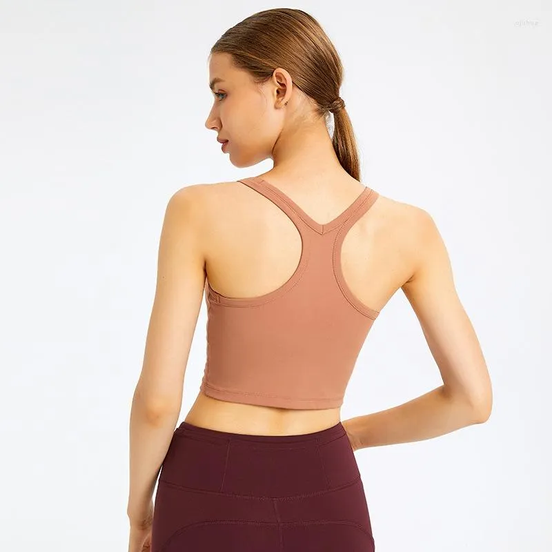 Yoga Outfit Anti-Epicentro Canotta Donna Push Up Racer-back Reggiseno sportivo Crop Top Fasciatura incrociata Raccolti 18 colori S21011