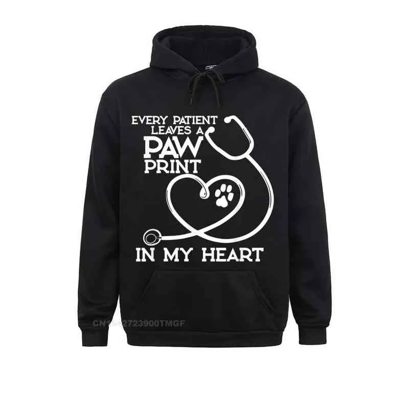 Hoodies capuzes veterinários veterinários de presente de pata de pata no meu coração camisa engraçada Sweothirtshirts para homens do dia dos amantes capuzes capuzes de manga longa montada