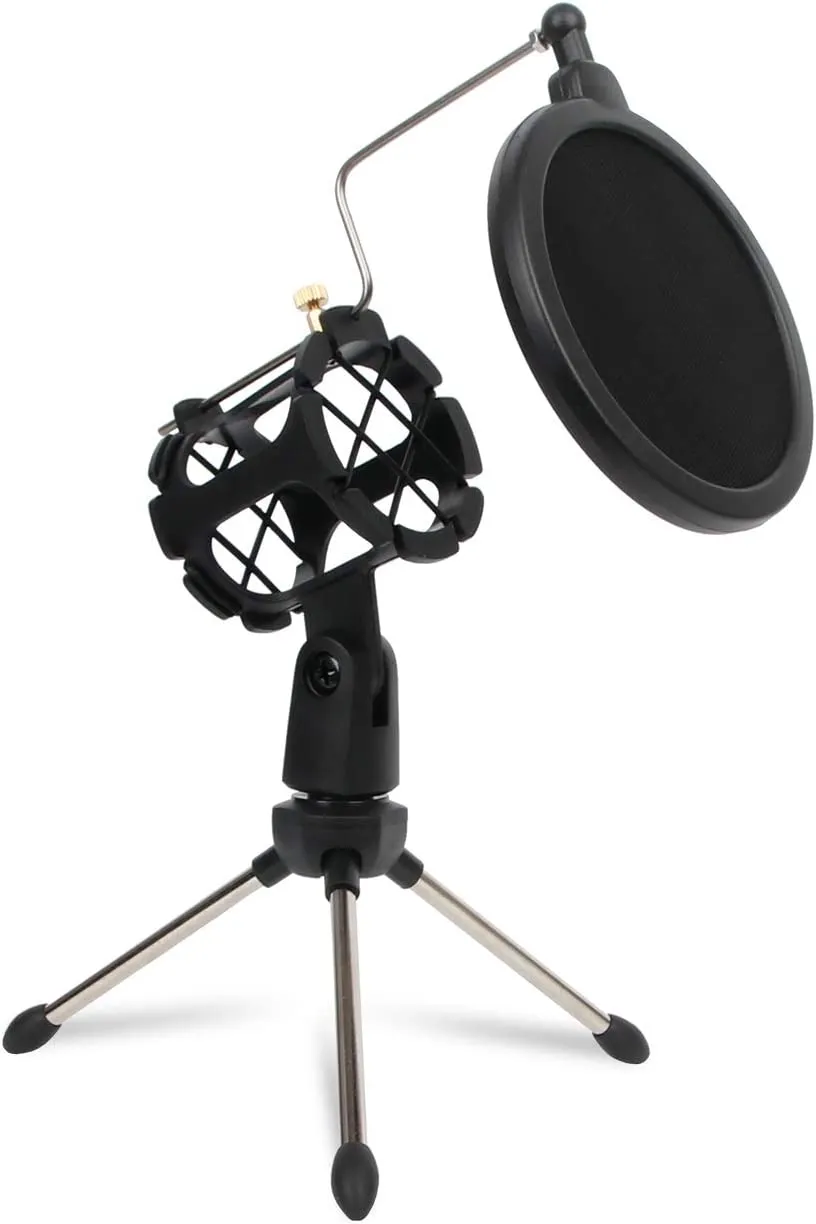 Soporte de trípode para micrófono Soporte de micrófono de escritorio plegable con clip de soporte de micrófono de montaje de choque y filtro pop