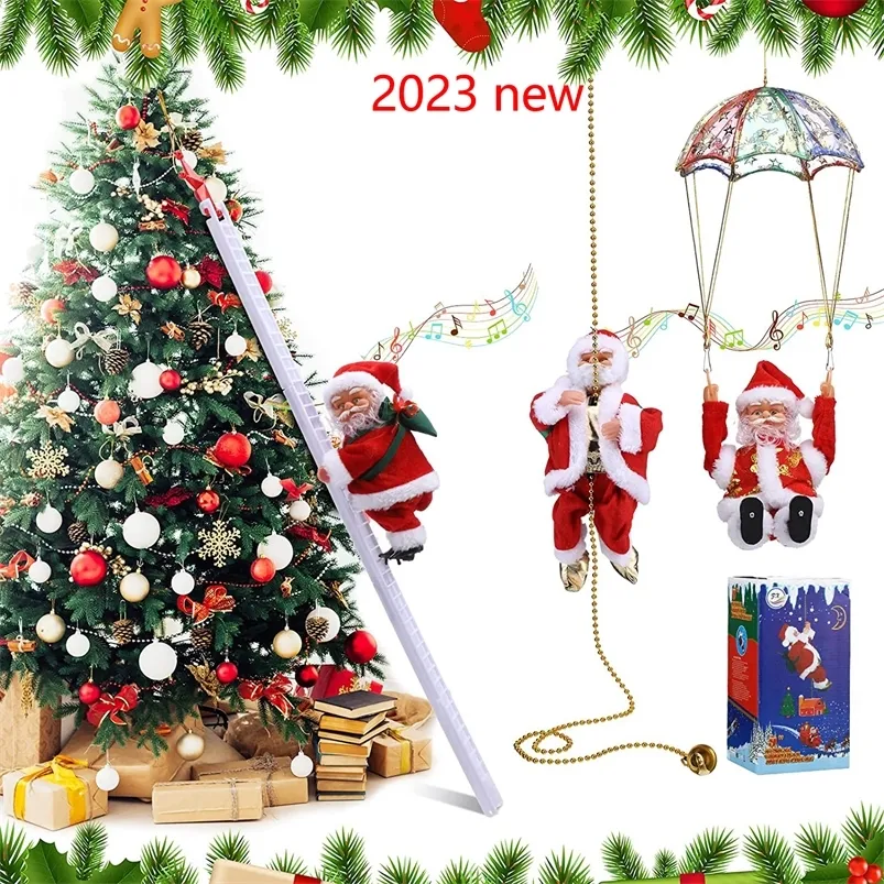 Decorações de Natal 2023 Christmas Electric Papai Noel Claus escalada Alpinista Papai Noel Doll Doll Christmas Tree pendurou ornamentos de brinquedos de natal 220921