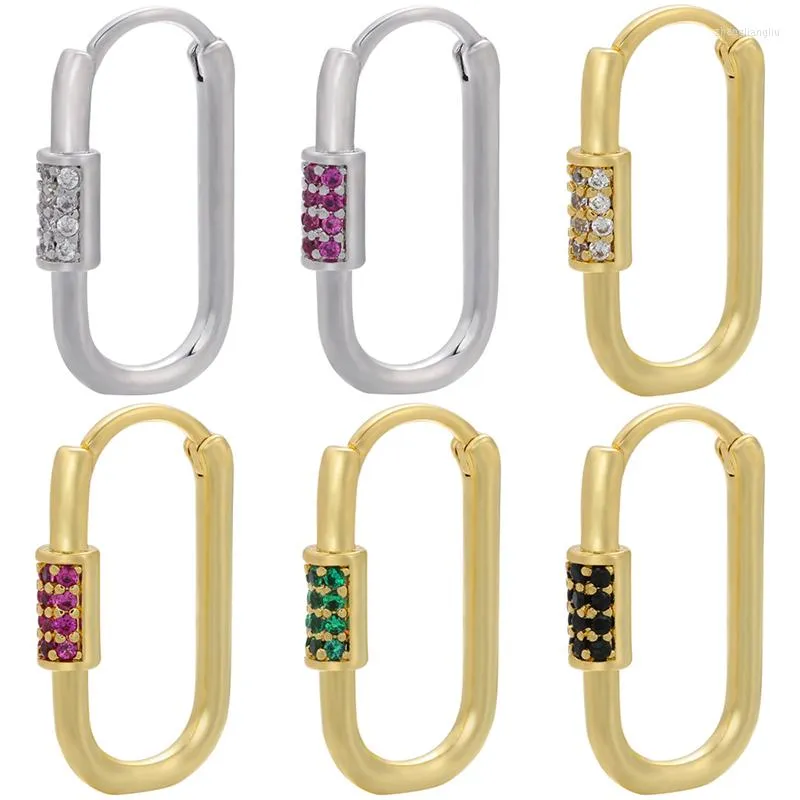 Hoop Earrings ZHUKOU Gold Color Small Geometric Rounded Rectangular Women Hoops Plated VE352