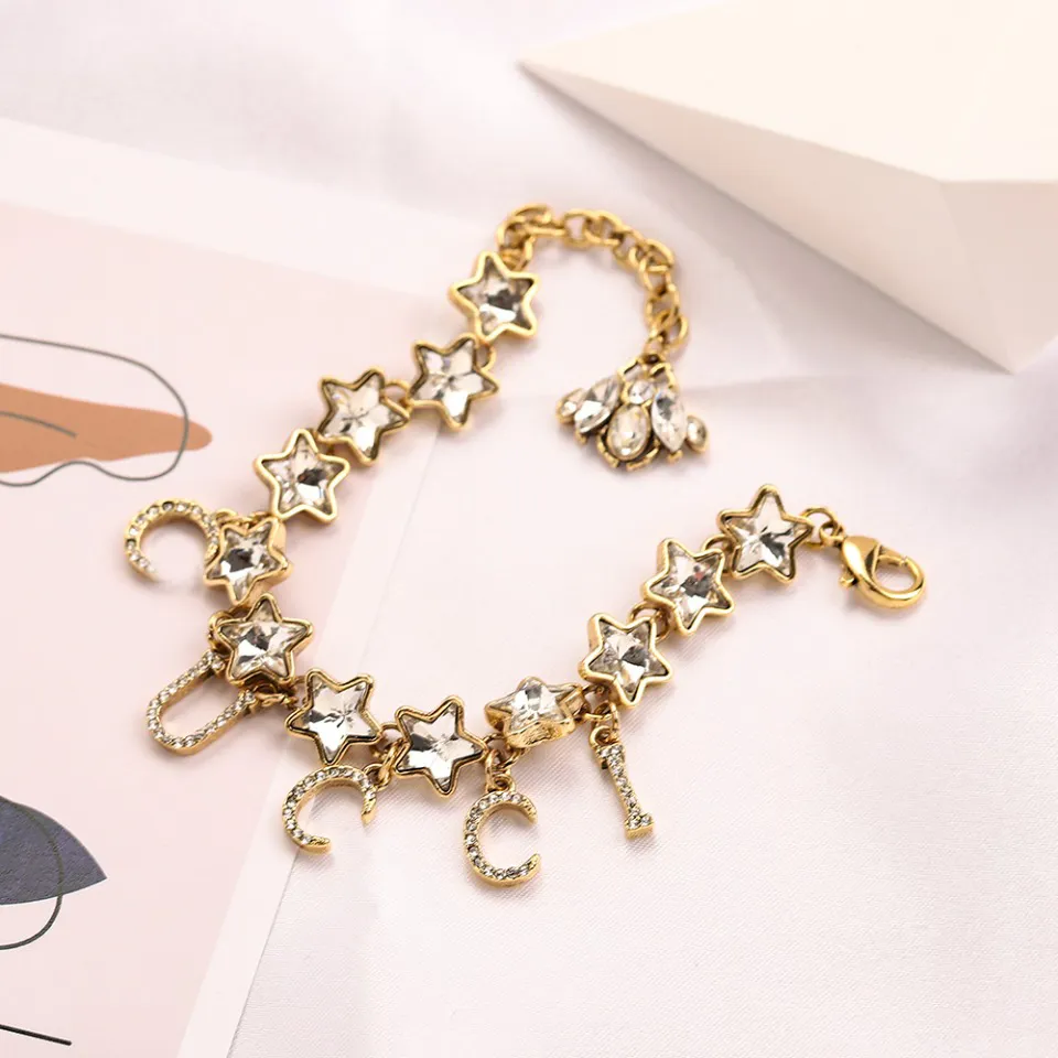 Luxury Designer Brand Letter Armband Link Chain Elegant Fashion Women's Letters Tassels Pendant Star Crystal Armband Chain324Z