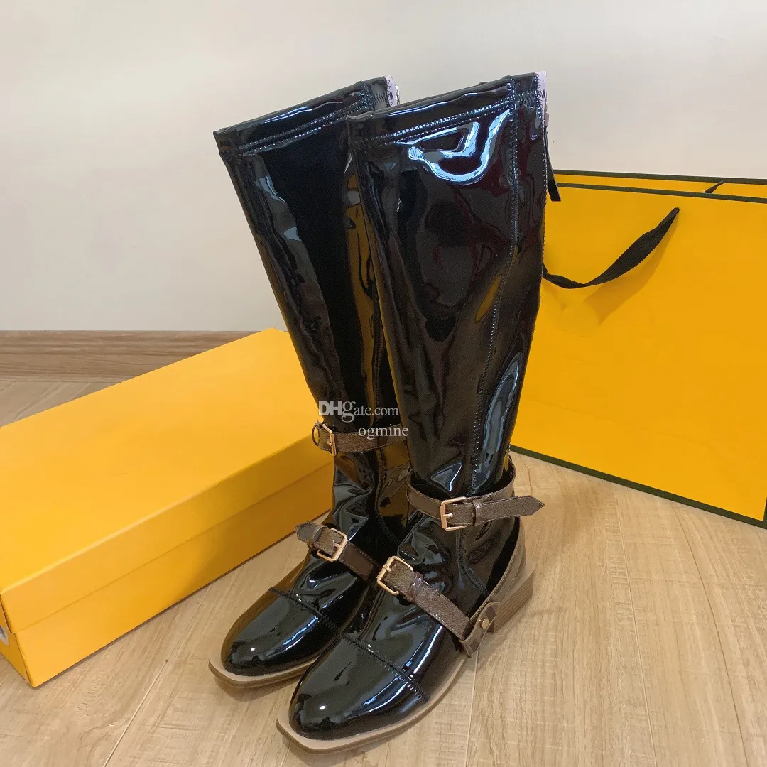 Patent buckle boots deals