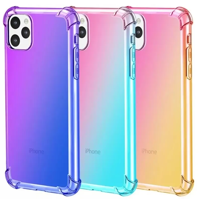 Para iphone casos à prova de choque 14 pro max 12 13 mini 11 13pro xr xs xsmax gradiente cores anti choque airbag claro capa macia