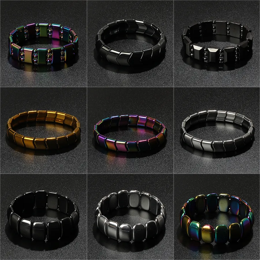 Fashion Wave Ematite Energy Bracciali Uomo Colorful Nature Double Magnetic Health Bangle Women Lose Weight Jewelry Gift