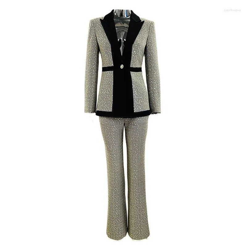 Women's Two Piece Pants Business Suit For Women Wedding Party Temperament Sequined Plaid Color Matching Trousers Sets Pantsuits