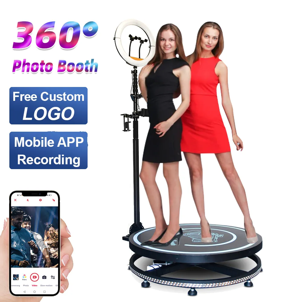 Cabine de fotos 360 para eventos, festas, máquina giratória automática, cabine de rotação 360, plataforma selfie, suporte com logotipo personalizado gratuito