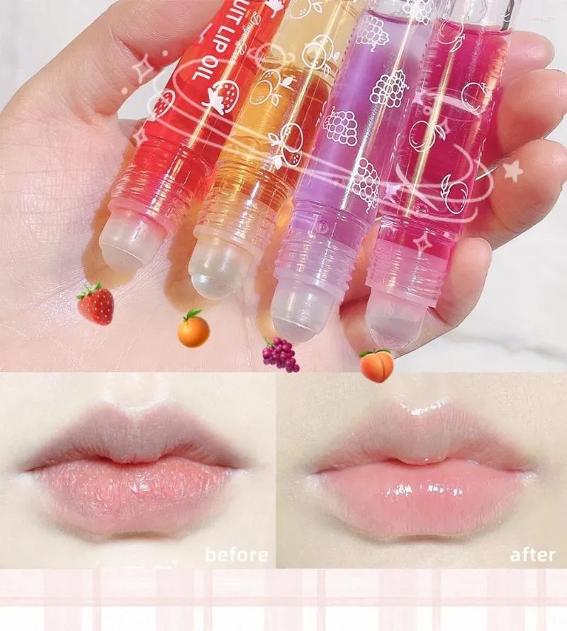 Lip Gloss Moisturizing Roll-On Fruit Oil Mirror Transparent Lipstick Primer Reduce Fine Lines
