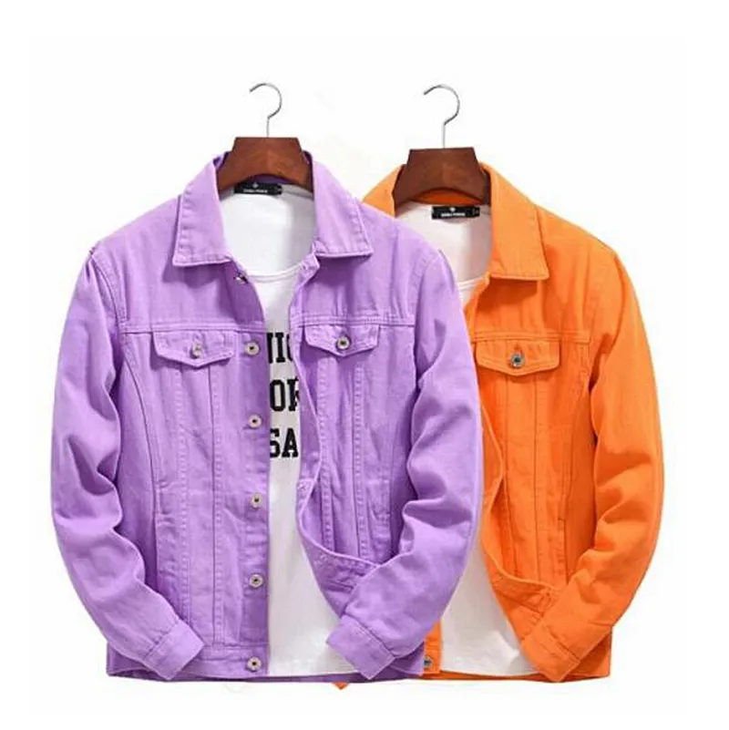 Jaqueta de jeans de luxo jeans roxo laranja casual fora de moda nova moda gole de colarinho de peito simples casaco casal de casais homens tops jackets jackets size m-4xl