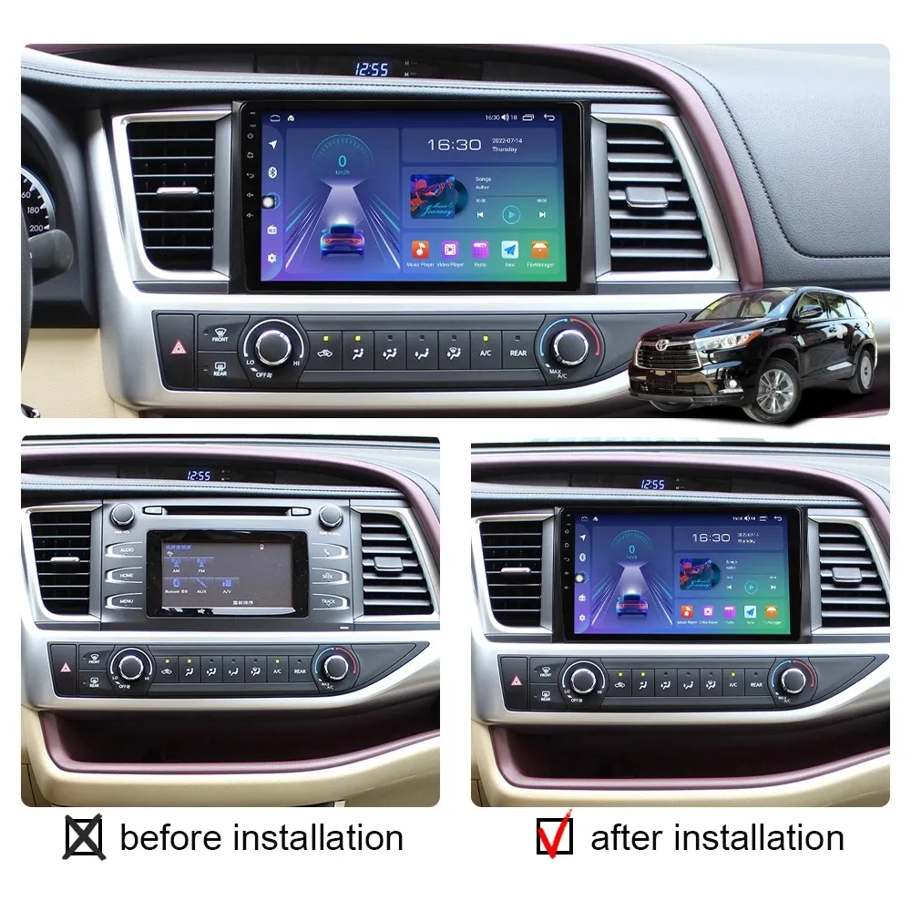 Wi -Fi Bluetooth와 Toyota Highlander 라디오 스테레오를위한 10 인치 안드로이드 자동차 비디오 쿼드 코어 DVD 플레이어