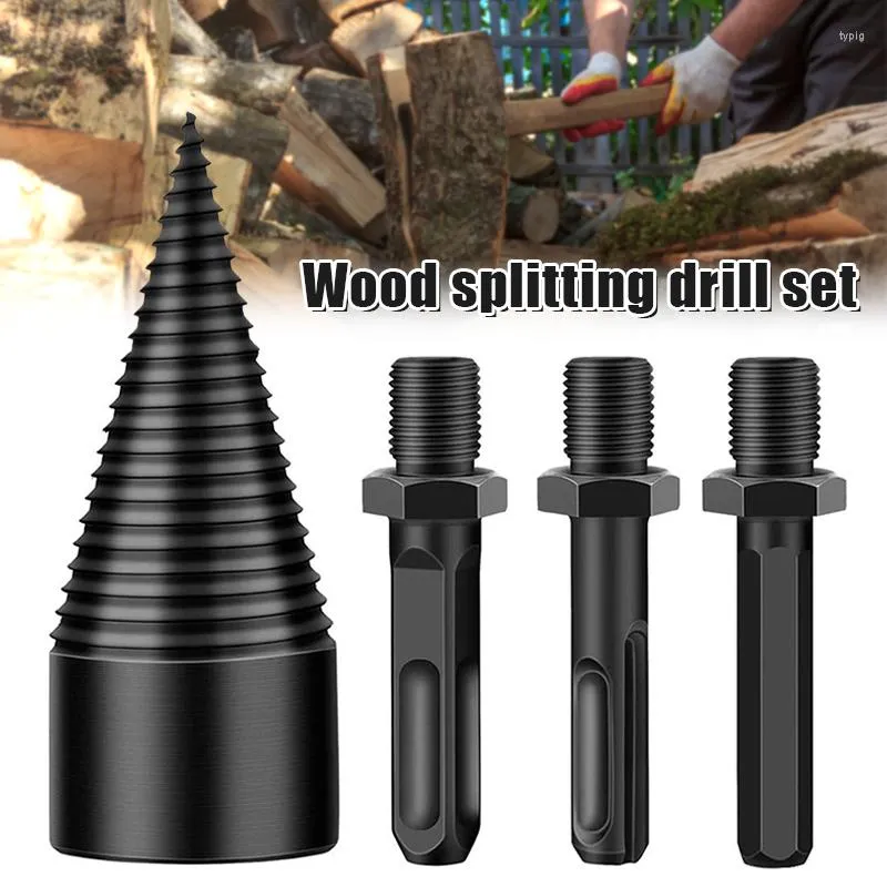 Party Favor 1 Set Firewood Splitter Drill Bit Round/Hex/Triangle Shank Wood Cone Reamer Punch Driver Step Woodworking Tool