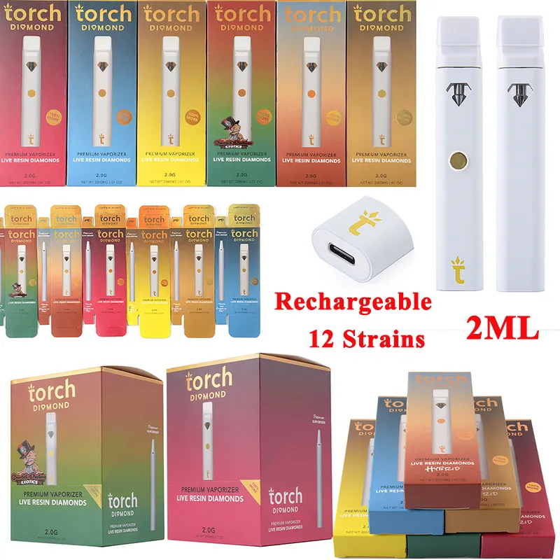 2Gram Premium Vaporizers TORCH Diamond Vapes Rainbow Dulce Rechargeable