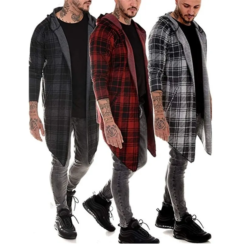 Men's Sweaters long coat men gothic trench coat men cardigan slim long cloak sweater hooded Knitted plaid fashion jacket autumn steampunk 220921