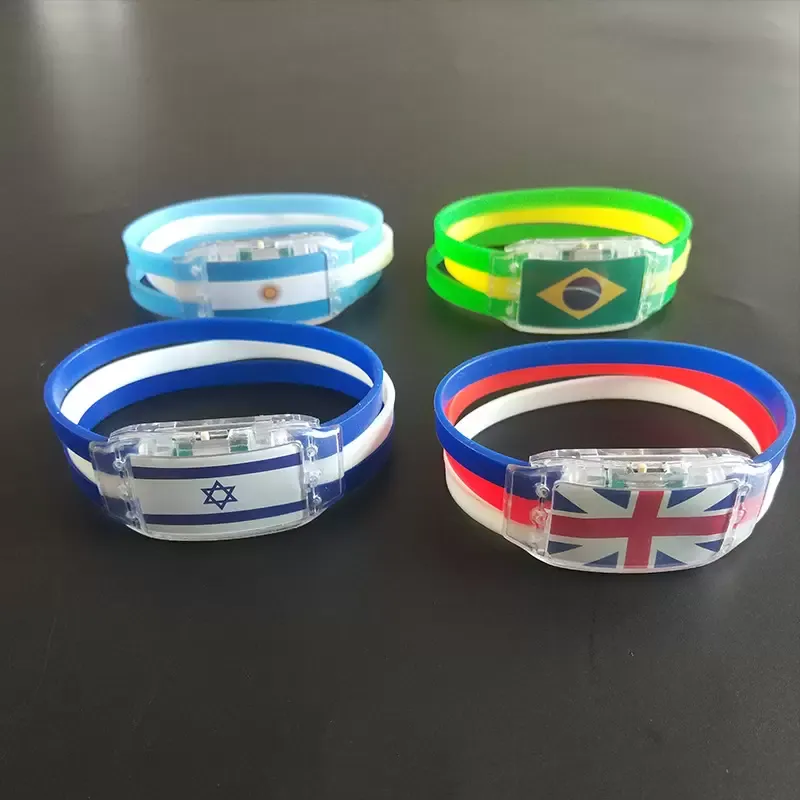 2022 Qatar World Cup National Flag LED Bracelet Glow Watch Brazil USA Spain Football Team Cheer Props Party Decoration Supplies