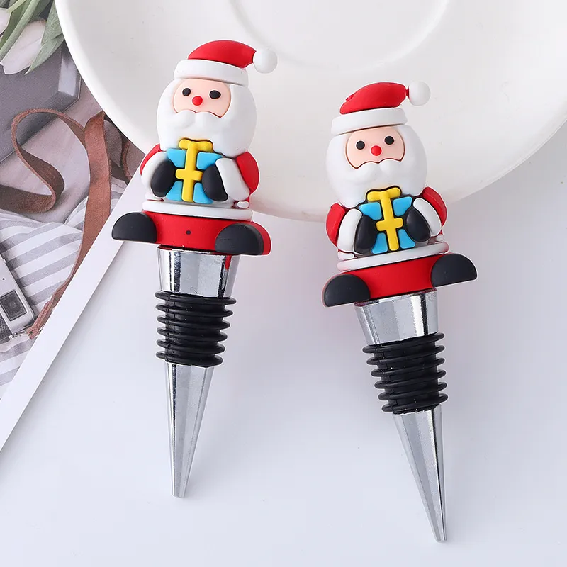 Christmas Wine Bottle Stopper Reusable Santa Snowman Decorative Wine Accessories Kitchen Table Decoration