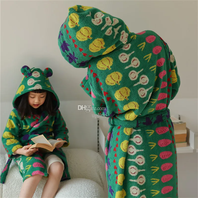 Cartoon Parent Children Hooded Bath Robes Adult Thick Soft Bathrobes Hotel Home Bathrobe Women Baby Robe