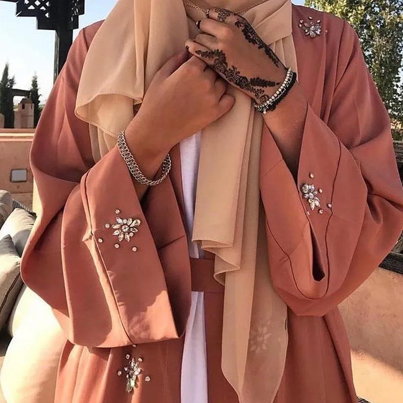 Vêtements ethniques Diamants Musulman Ouvert Abaya Kimono Robe Dubai Hijab Robe Caftan Turquie Abayas Pour Femmes Caftan Oman Vêtements De Prière Islamique