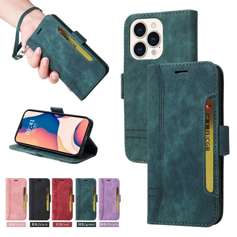 Multifunctionele lederen portemonnee hoesjes voor Samsung S24 S22 Ultra Plus S20 M33 M53 M52 A73 A53 A33 5G A23 A13 A22 A12 A32 Kaartsleufhouder Etui Vintage Flip Cover Strap