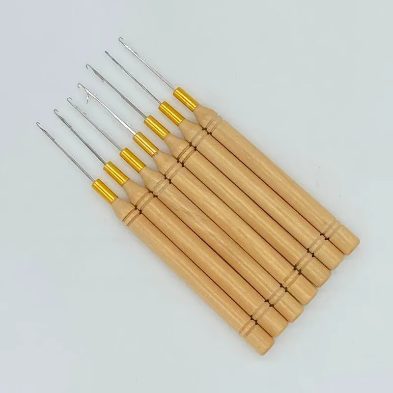 Crochet Hook Needles Hair Extension Wig Tool for Hair Feather Wooden Handle Needle