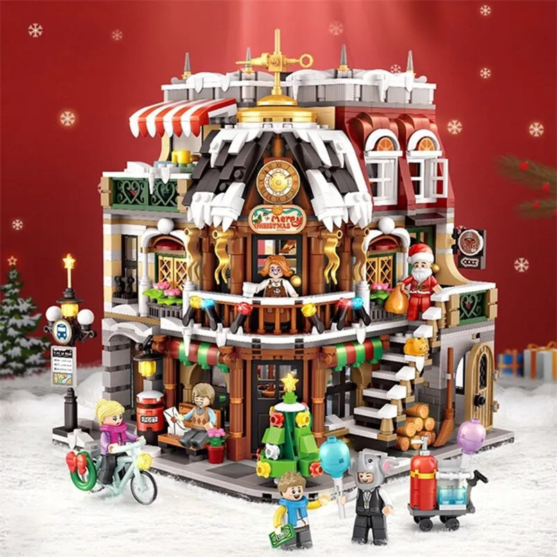 Décorations de Noël 2506pcs Loz Mini blocs de Noël Café House Shop Threefloors Père Noël Arbre Briques Jouets pour enfants Adultes Cadeau de Noël Loz1054 220921