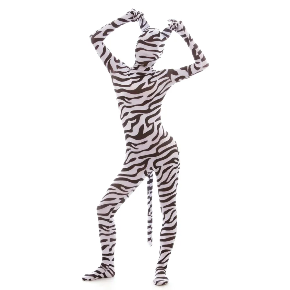 Lycar Spandex Unisexe Costumes Costumes Animal Zebra Costume Zentai Full Body Cosplay Jumps Full Mask avec oreilles et queue