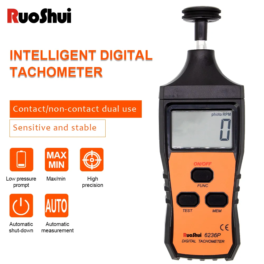 Hastighetsmätinstrument RUOSHUI 6236P Digital varvmätare Hög Precision Tachometer Motorcykel 2 I 1 Kontakt och icke-kontakt tacometro RPM för motorsågar