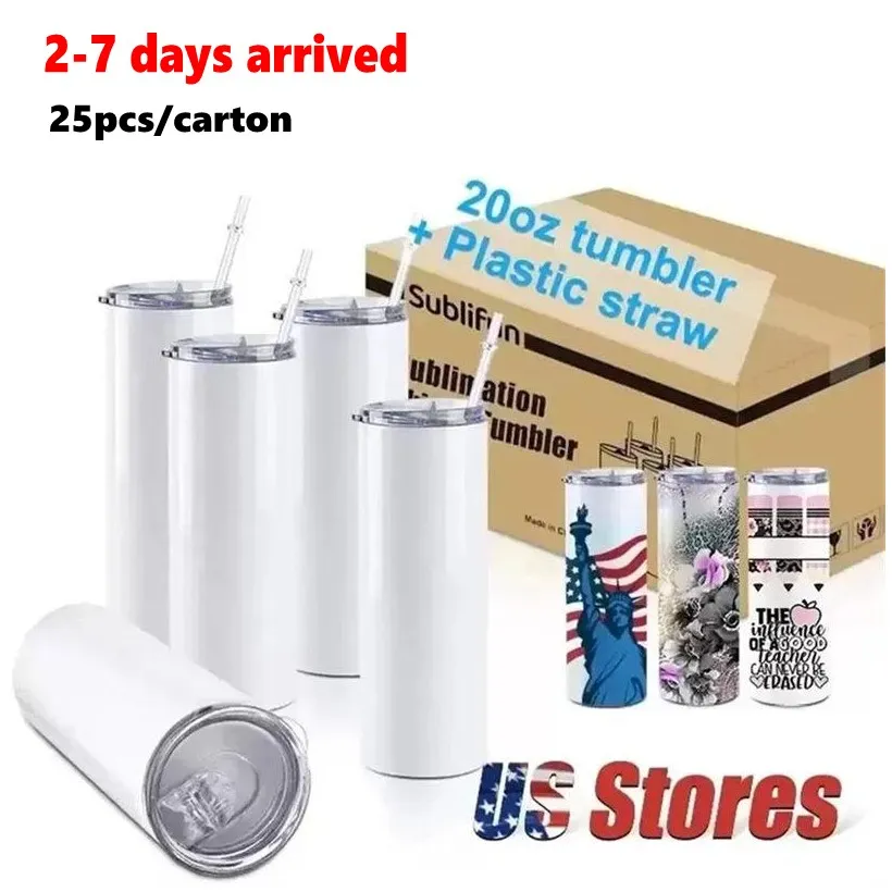 USA Warehouse 25pc/carton Mugs STRAIGHT 20oz Sublimation Tumbler Blank Stainless Steel Mugs DIY Vacuum Insulated Car Coffee 2 Days Delivery GC1024A3