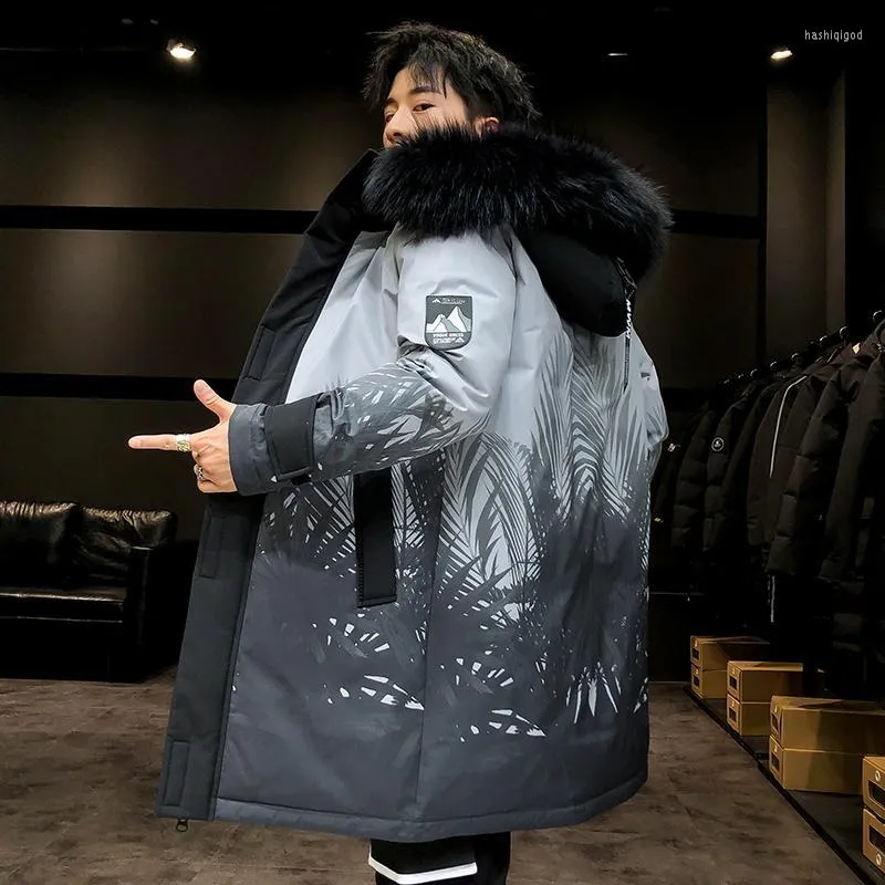 Parkas pour hommes pour hommes Streetwear japonais Harajuku Graffiti imprimé veste à capuche rembourrée manteau hommes Parka hiver rétro Hip Hop fourrure