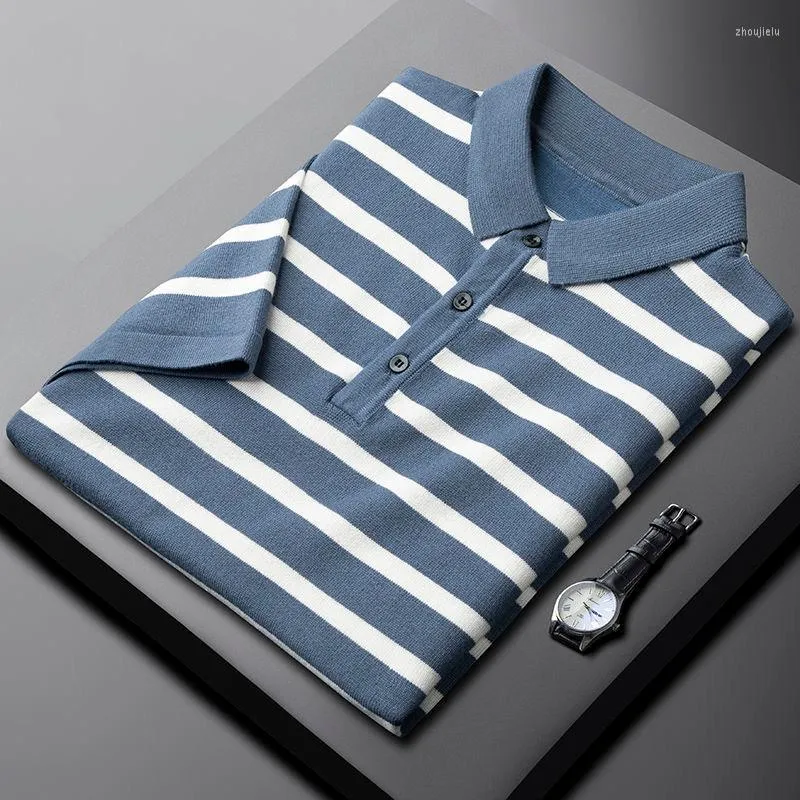 Men's Polos Luxury Quality Lapel T-shirt Knitted Striped Shirt Men's Short Sleeve Summer Casual Contrast Color Business Men