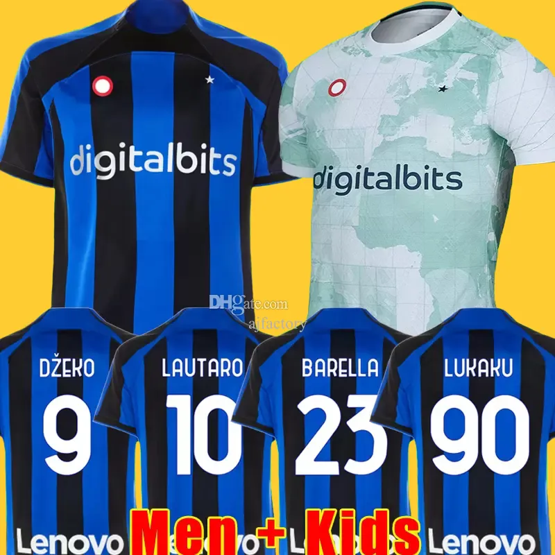 LUKAKU camisa de futebol 22 23 BARELLA VIDAL LAUTARO ERIKSEN INTERS DZEKO CORREA AWAY TERCEIRO MILANS UNIFORMES Tops camisa de futebol 2022 2023 homens crianças kit