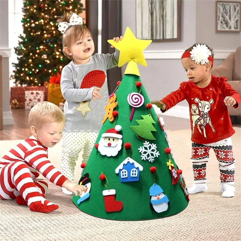 Christmas Decorations OurWarm DIY Felt Tree Snowman with Ornaments Fake Kids Toys Party Decoration Year 220921