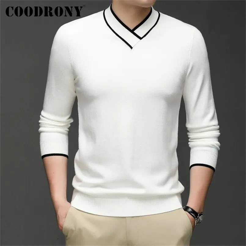 Pulls pour hommes COODRONY Marque Mode Casual Hommes Tricots Doux Chaud Pulls Printemps Automne Mâle Arrivées Col En V Solide Couleur W1018 220920