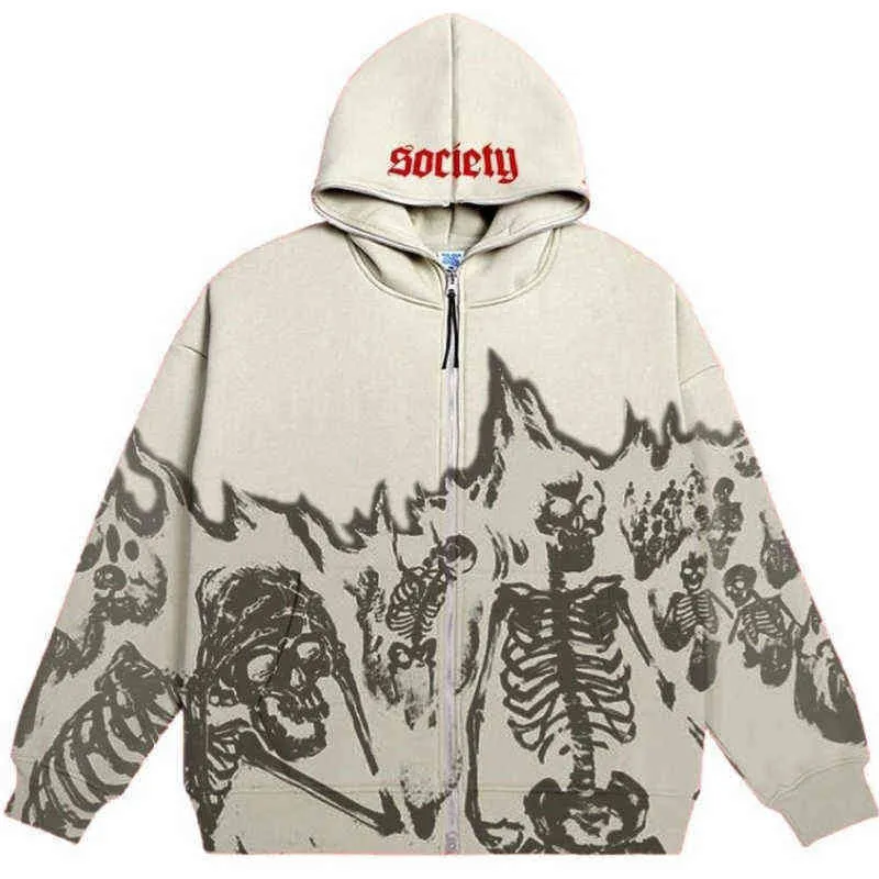 Heren Hoodies Sweatshirts Y2K Mannen Hoodies Herfst Retro Skeleton Print Rits Oversized Sweatshirt Streetwear Harajuku High Street Lange mouw Losvallend jack