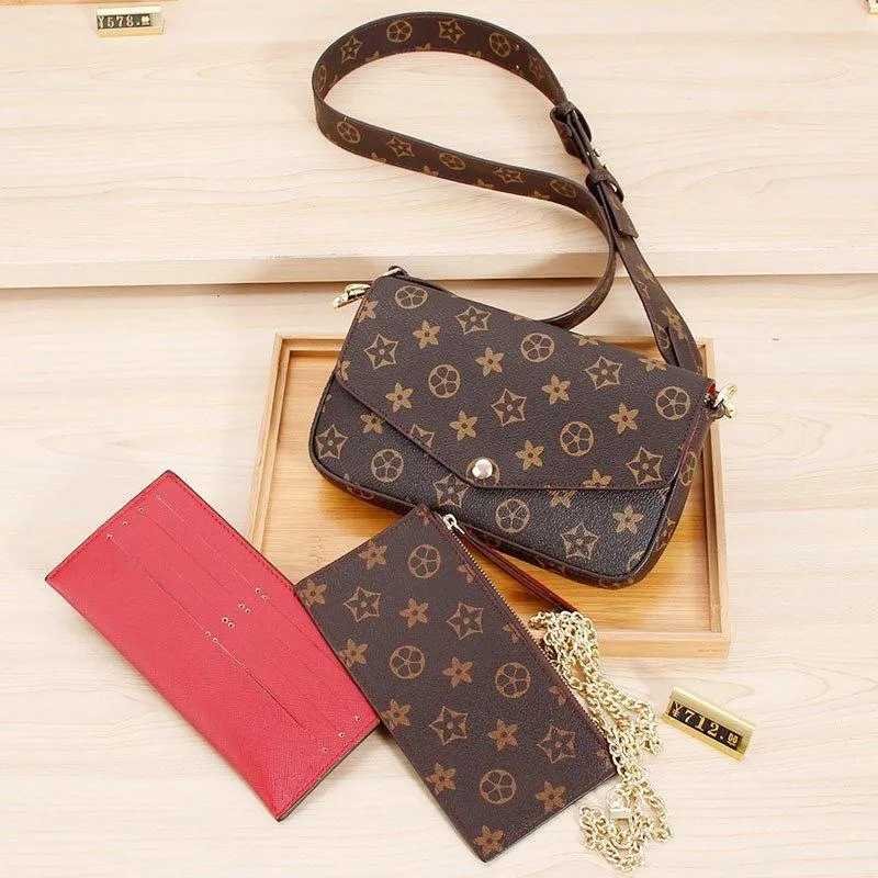 정품 가죽 3pcs 럭스 디자이너 가방 가방 지갑 여성 패션 모노그 게임 Felicie Crossbody M64064 Louise Purse Vutton Crossbody Viuton Bag