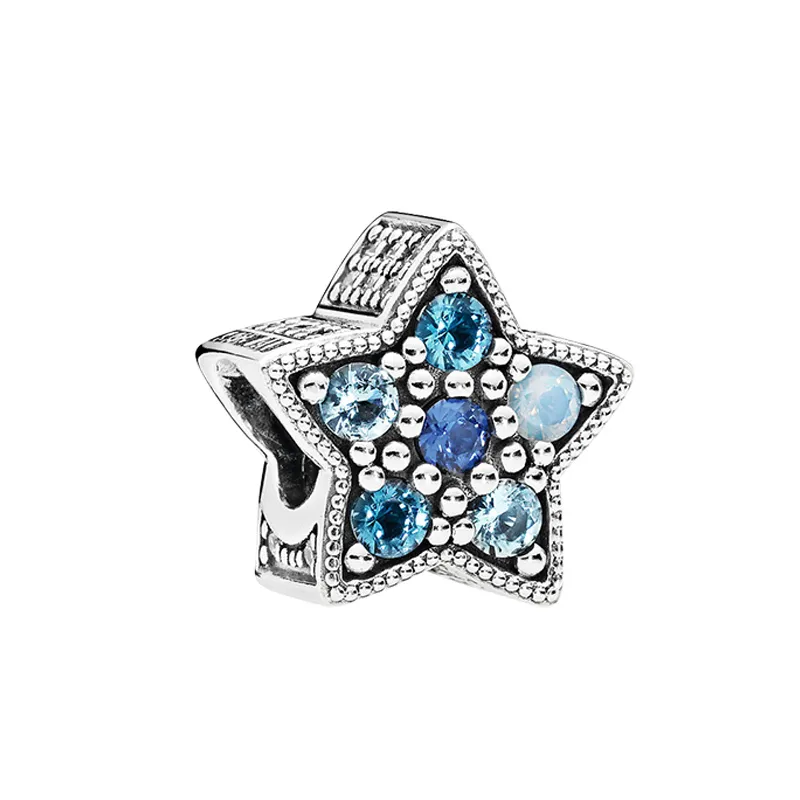 925 Sterling Silver Blue Stars Beads Charm Girl Girl Gift Jewelry Diy Accessories Original Box For Pandora Bangle Armband Making Charms Set