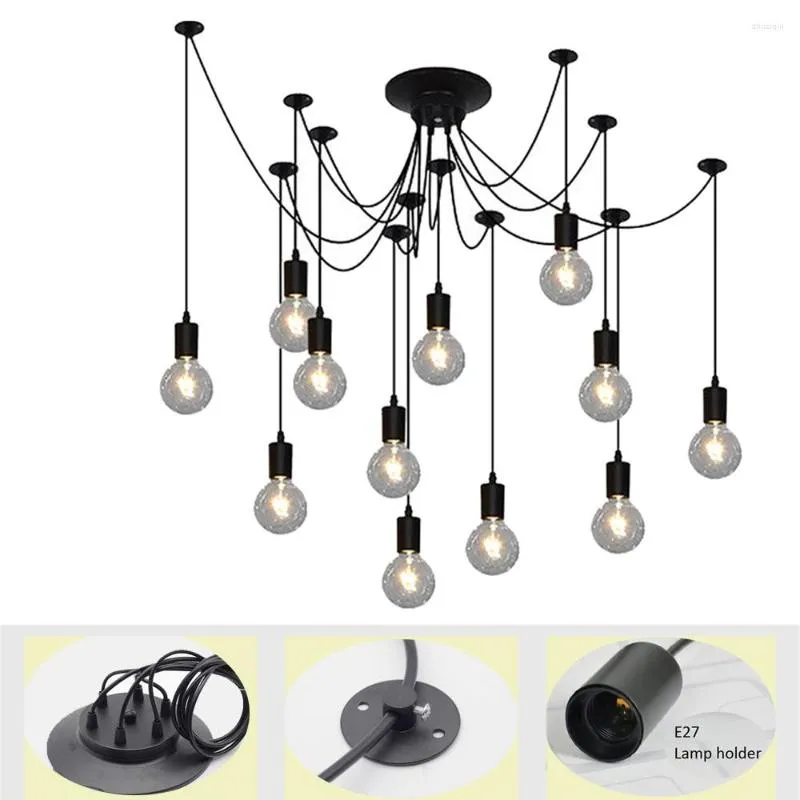 Подвесные лампы винтажные ретро -промышленные черные люстра паука E27 Edison Bulb Die Diy Потолочная лампа с регулируемой проволокой