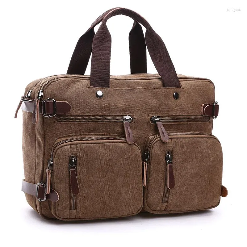 Briefcases Luxury Men Canvas Bag Briefcase Travel Suitcase Messenger Shoulder Tote Back Handbag Large Casual Business Laptop Pocket