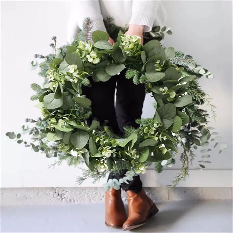 Christmas Decorations CYUAN Eucalyptus Wreath Flowers Gifts Diy Christmas Creative Artificial Garland Hanging Pendants Wedding Decoration Home Party 220921