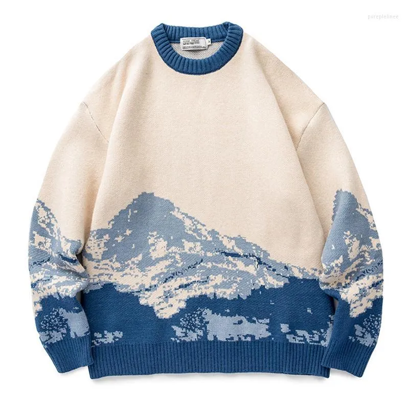 Männer Pullover Männer Frühling Harajuku Männer Streetwear Schnee Berg Print Pullover Paar Übergroßen Japanischen Pullover Frauen Casual Pull