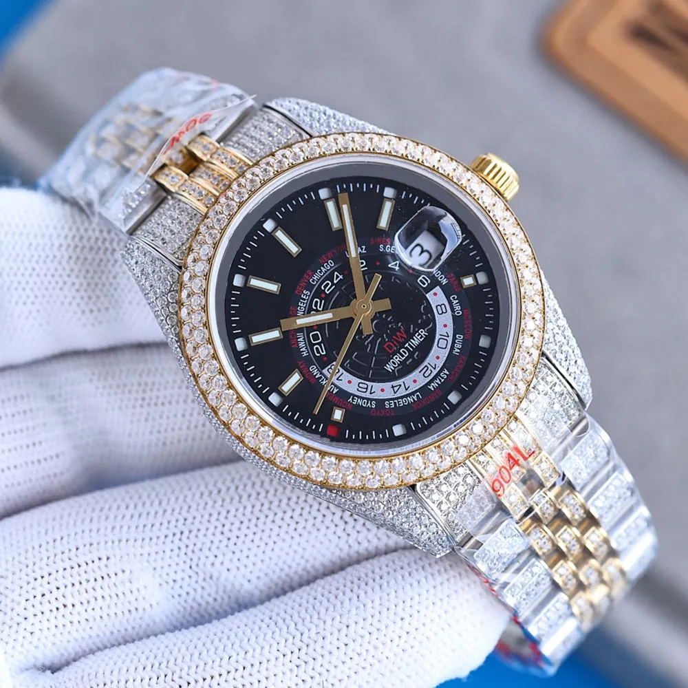 Pełny diamentowy zegarek Męskie automatyczne mechaniczne zegarki Sapphire 41mm Z wysadzaną diamentami stalową bransoletą Zegarek biznesowy Montre de Luxe Bling Dial Bezel Band