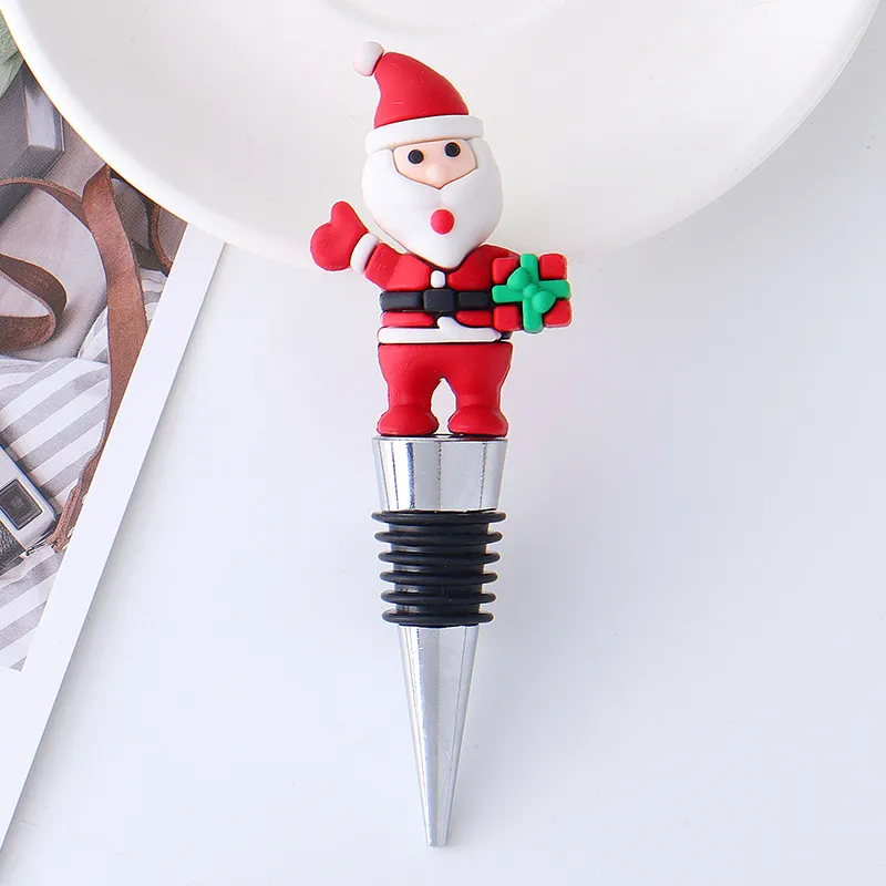 Christmas Wine Bottle Stopper Reusable Santa Snowman Decorative Wine Accessories Kitchen Table Decoration