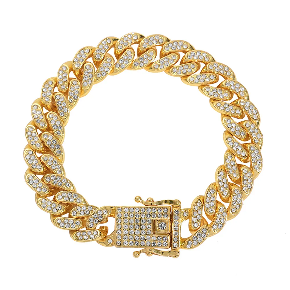 Explosive Full Diamond Hip Hop Chaînes Hommes Femmes Bracelet Cubain Bijoux Mode Collier Cubain